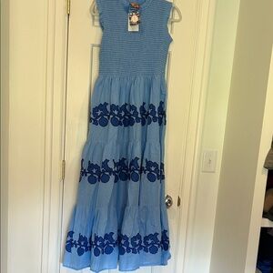 Oliphant Blue Maxi Dress with Navy Floral Accents